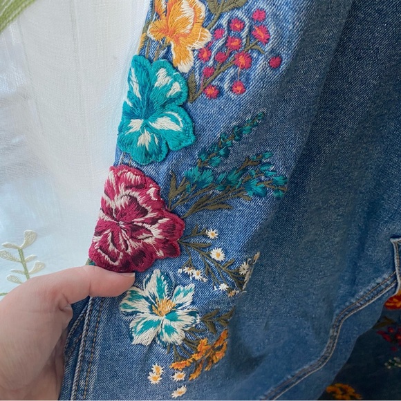 Free People | Floral Embroidered Denim Skirt - Picture 6 of 9
